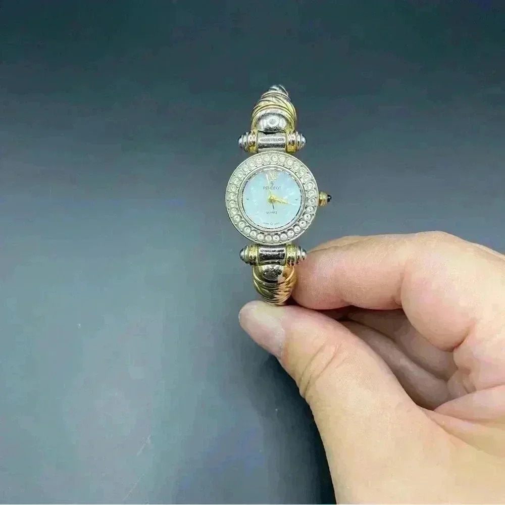 PEUGEOT Women Wristwatch Gold-tone Crystal Stainless Steel Back Bangle Bracelet
